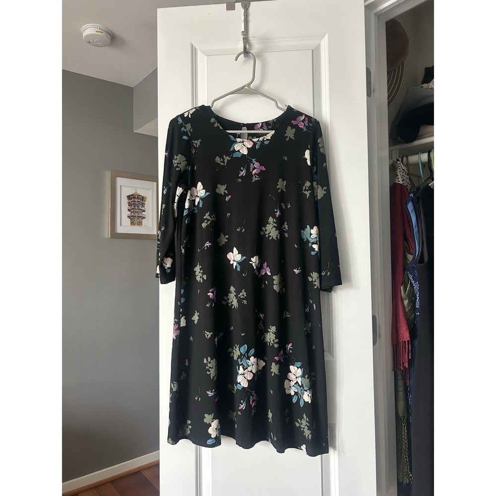 J.Jill Wearever Collection Women's Floral Dress 3/4 Sleeve Rayon Knit Size Small